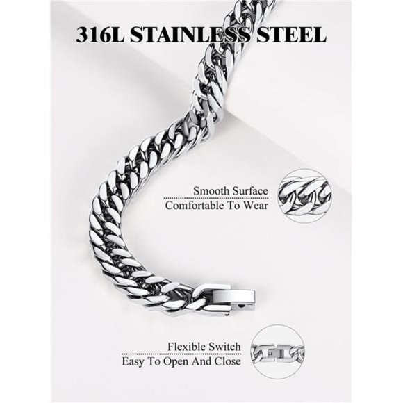 Stainless Steel Plated Link Chain Bracelet for Men 7.4/8.2/9 Inch Length Jewelry - Picture 6 of 7
